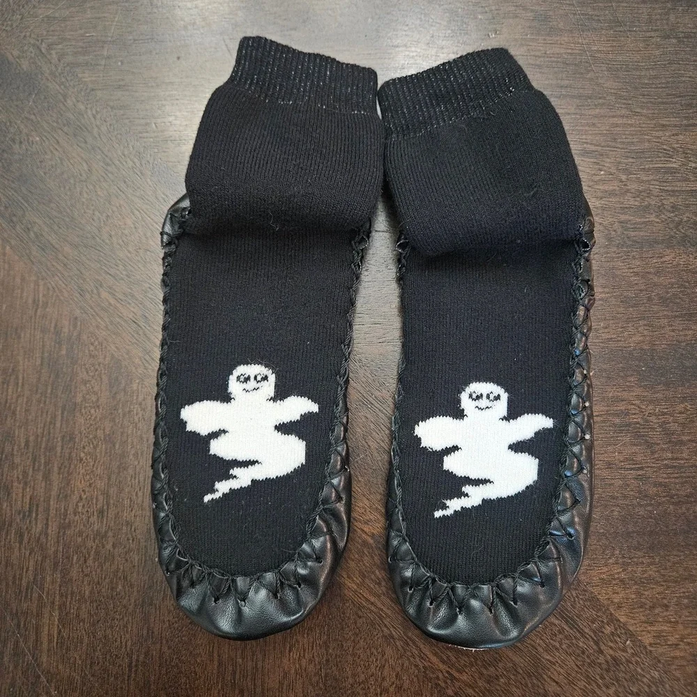 Hanna Andersson Swedish Slipper Moccasin Kids 1Y-3Y Black Ghost Halloween Spooky